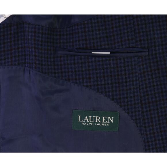 Lauren Ralph Lauren Mens Blue Brown Gingham Check Wool 2Btn Sportcoat Blazer 52R - Picture 7 of 8